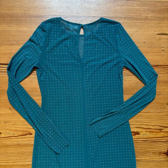 Mable teal blue rhinestone long sleeve sheer maxi dress SIZE L - Picture 5 of 6
